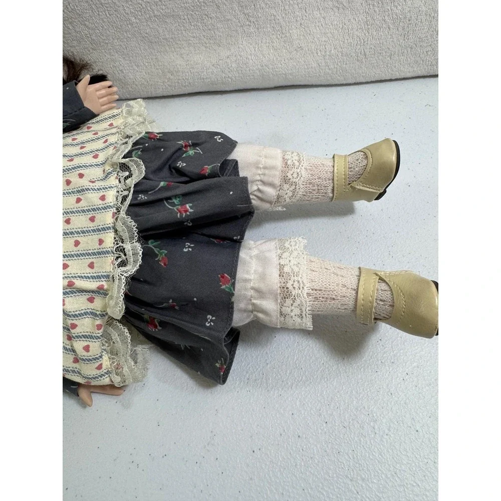 Doll House Porcelain Doll‎ VTG Blue Eyes Braided Hair Floral Dress